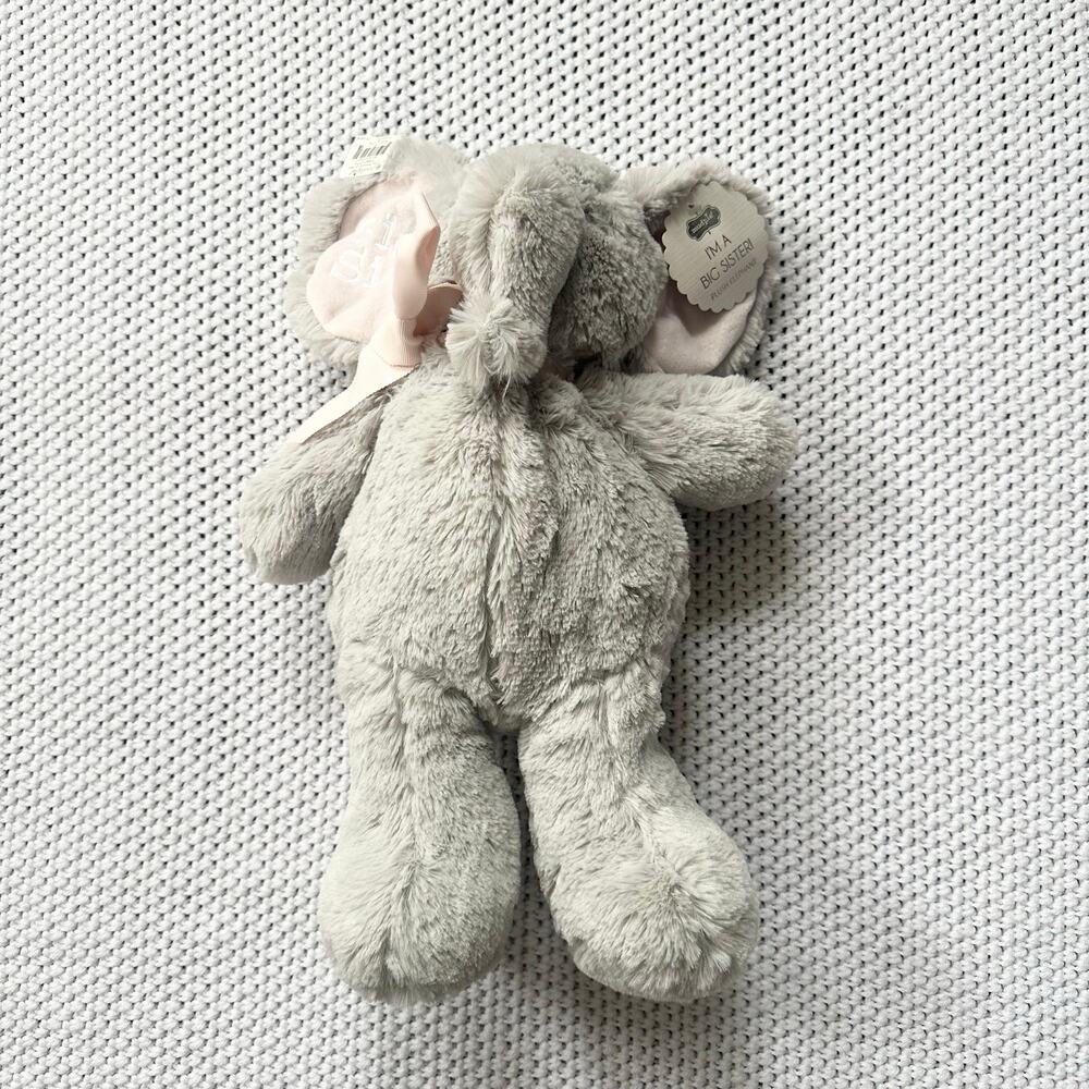 Mud Pie NWT Light Grey Pink I'm A Big Sis Elephant Plush Stuffed Animal 2112271S